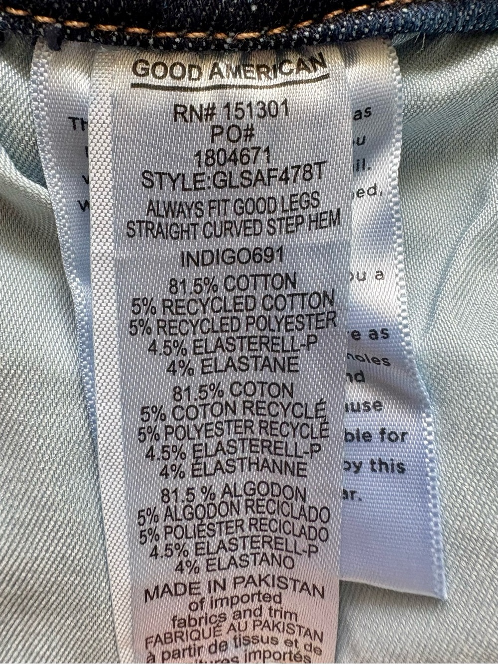 Good American Always Fits Good Legs Straight Curved Step Hem 6-12 NWT - Picture 7 of 7